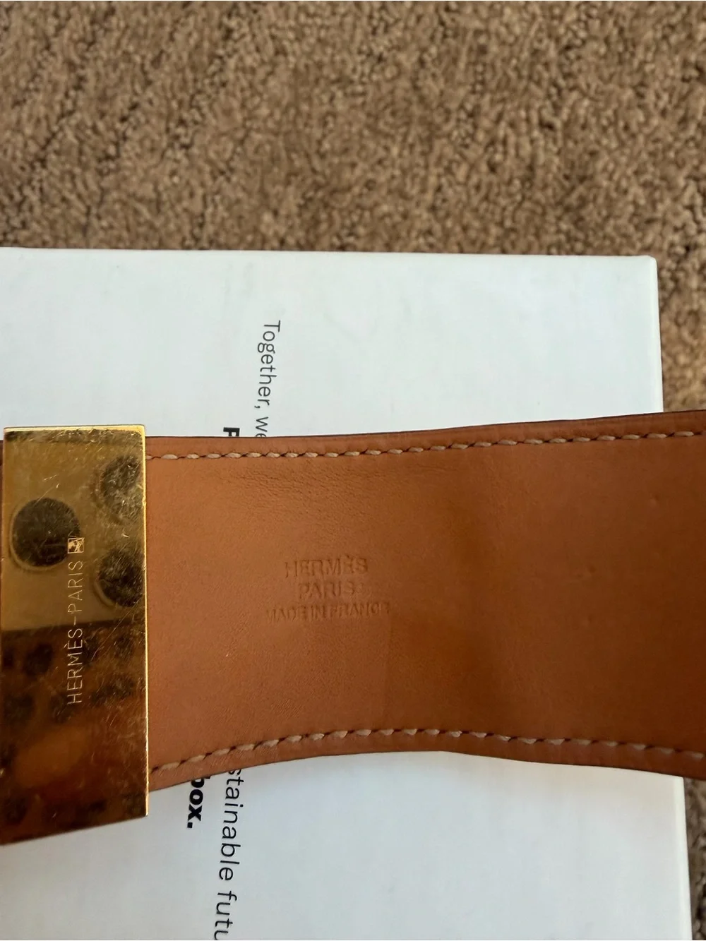 Hermes Red Leather Cuff with Gold Pyramid Studs and Ring